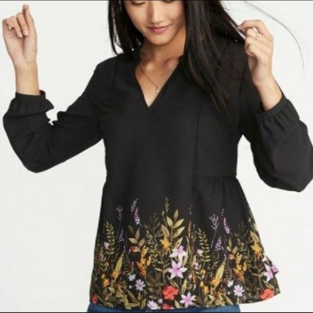 Old Navy Long Sleeve Black Floral Top